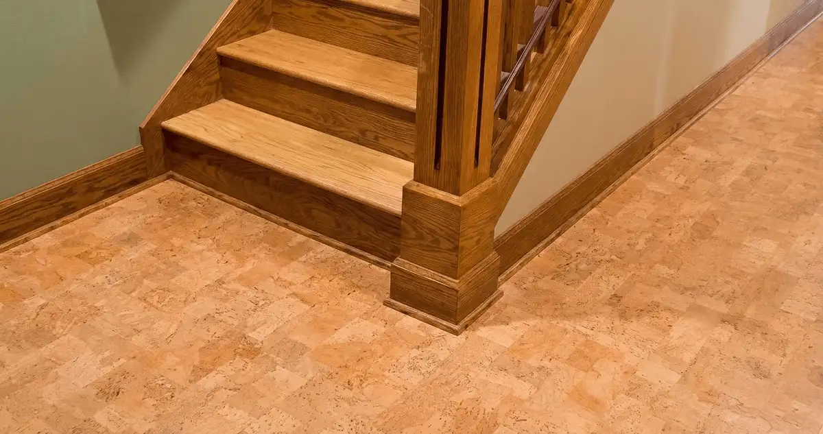 End of a staircase with cork flooring in Birmingham, AL